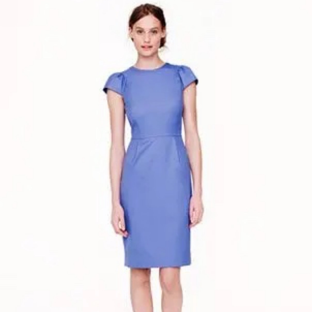 New J.Crew flutter sleeve periwinkle wool sheath dress sz 8